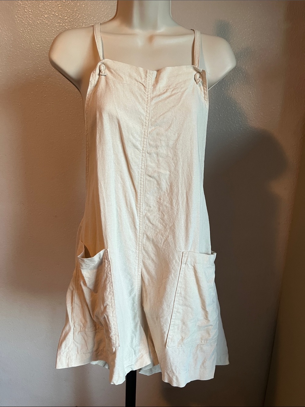 Ardene Cream Linen Romper with Pockets